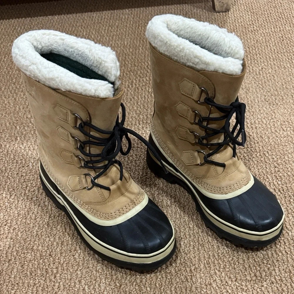 SOREL Women’s Caribou Tan and Black Winter Waterproof Boots - Size 7.5 - Picture 1 of 5